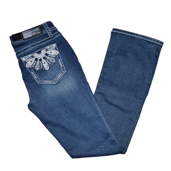 Grace In LA Womens Bootcut Jeans Size 28 x 33 Sequin Feather Embroidered NWT - Picture 9 of 11